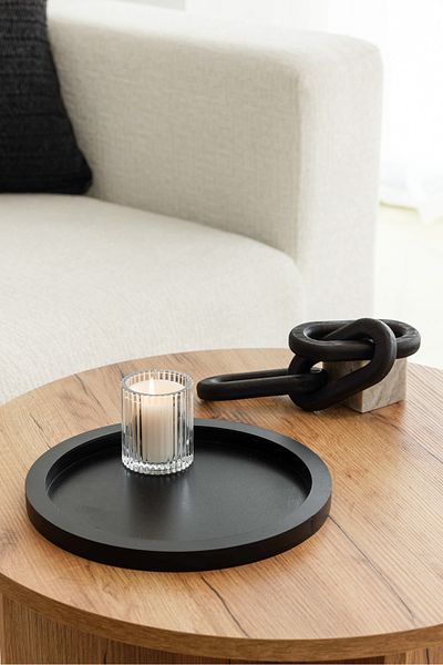 Maison Avf Black Color Wooden Round Tray - Decoration Organizer Model