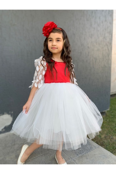 Mnk Leaf Pattern Girl's Dress Red