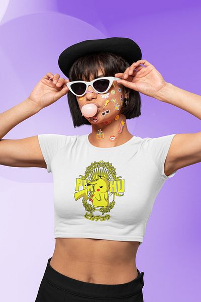 Fuddy Moda Pikachu Lettering Crop Top, Pokemon Printed Black Crop Μπλούζα