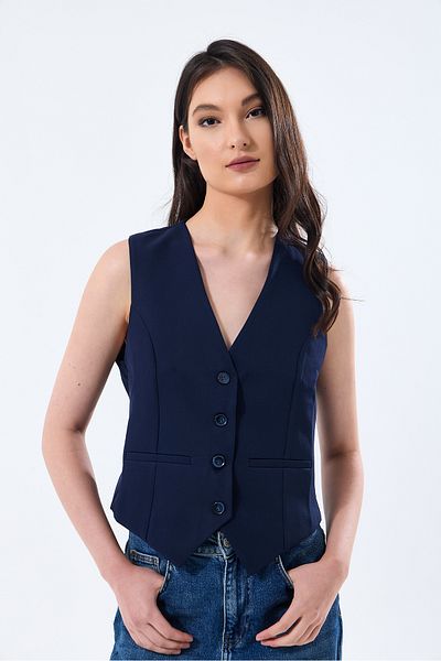 fujya V-Neck Women's Woven Vest - Short