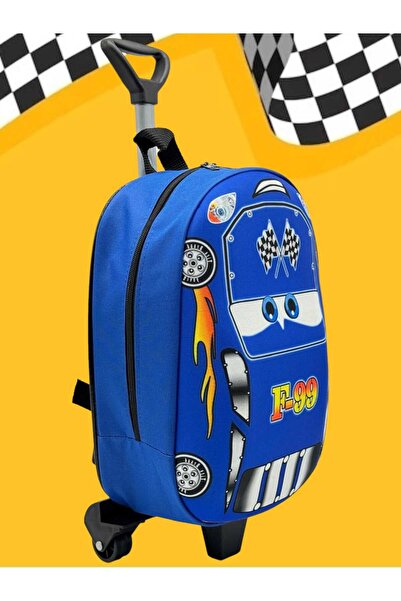 Tezzgelsin F66 Yarış Arabalı Anaokulu Kreş Çekçekli Tekerli 2-6 Yaş 5d Baskılı Çocuk Okul Çantası Sırt Çantası