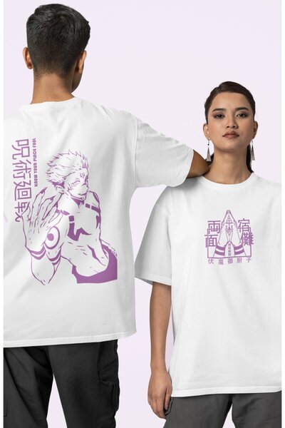 Fuddy Moda Oversize kroj Jujutsu Kaisen Sukuna Back Štampano majica, unisex B...