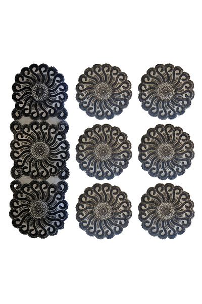 CAMİNHO DA LUA Set Bucătărie American Farfurie de Servire și Runner pentru 6 Pers. Set Prezentare Masă Caracatiță Cutie Zestre Neagră