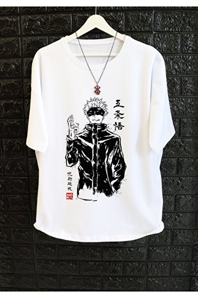 Fuddy Moda Oversize kroj Gojo Satoru bela majica, unisek anime Štampano T-shirt