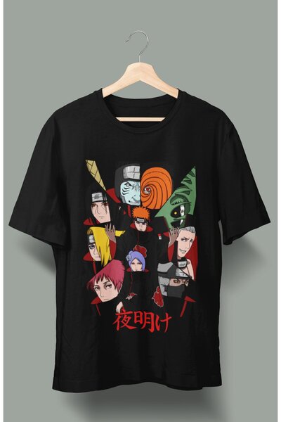 Fuddy Moda تي شيرت Naruto Akatsuki Ex2 كبير الحجم، تي شيرت مطبوع عليه رسوم مت...