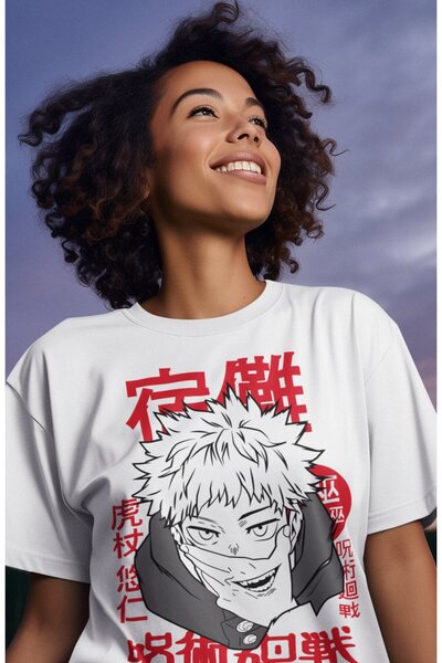 Fuddy Moda Μπλουζάκι Oversize V8 Jujutsu Kaisen, Unisex T-shirt με στάμπα Anime