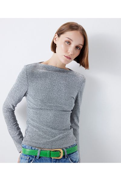 İpekyol T-shirt with shiny texture low-cut back