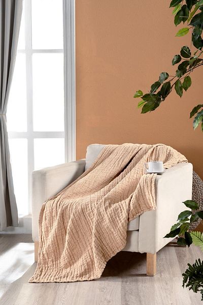 Miespiga Şal rustic cu 3 straturi din in, cu două feţe, umplut cu fibre super moi, patru anotimpuri, 140x190cm