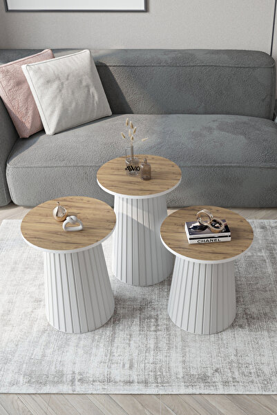 AVVİO ELENORA Üçlü Zigon Sehpa Lake MDF AYAK 40 CM/45 CM /50 CM