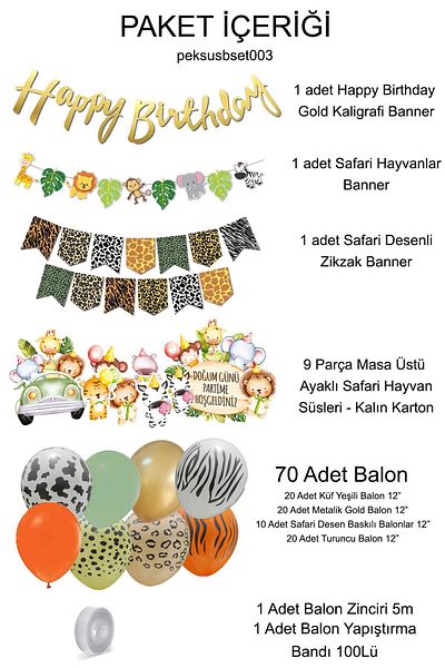 PEKSHOP Safari Birthday Luxury Party Set Balloon Chain Streamer Table Top Standing Displays Set Maxi 84 Pieces