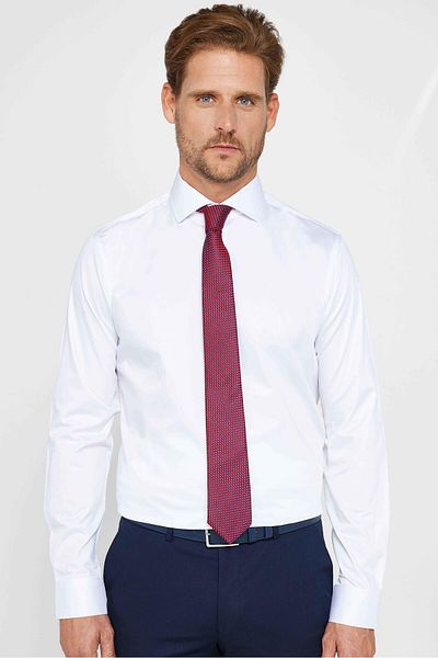 Tudors Slim Fit Μακρυμάνικο πουκάμισο Premium σειράς Βαμβακερό σατέν με ψηλό γιακά