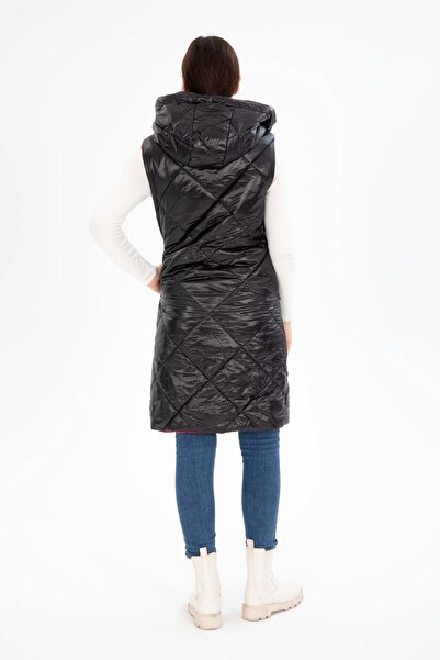 G-FOX Kadın Uzun Sabit Kapşonlu Dolgulu Çift Taraflı Kapitone Elyaflı Yelek 8649