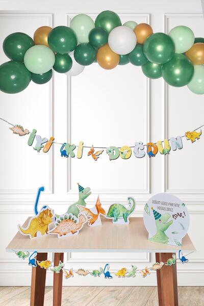 PEKSHOP مجموعة زينة عيد الميلاد على شكل ديناصور، لوحات طاولة على شكل ديناصور، سلسلة بالونات 56 قطعة