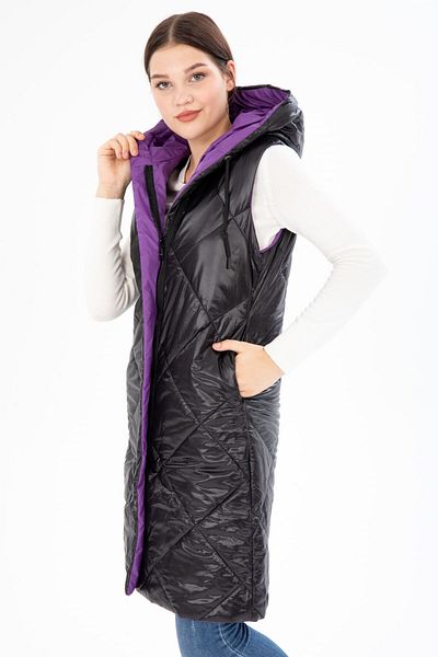 G-FOX Women's Long Fixed Hooded Padded Double Sided Quilted Fiber Vest 8649