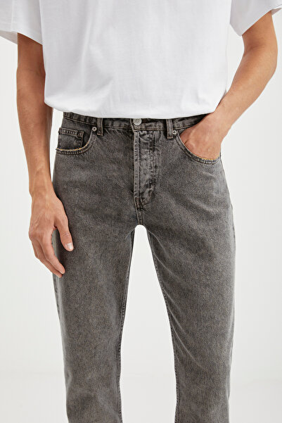 GRIMELANGE Gilberto pánské mrkev střih mrkev na noze Zoufalý sepraný denim s hustou texturou šedé džíny