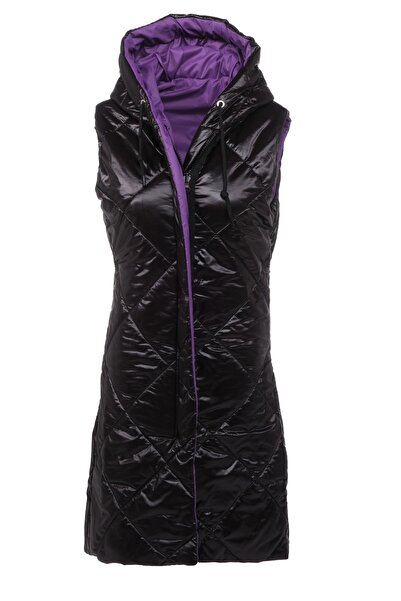 G-FOX Women's Long Fixed Hooded Padded Double Sided Quilted Fiber Vest 8649