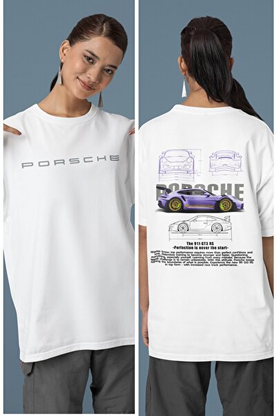 Fuddy Moda تي شيرت بورش 911 كبير الحجم مطبوع عليه ظهر أرجواني للجنسين