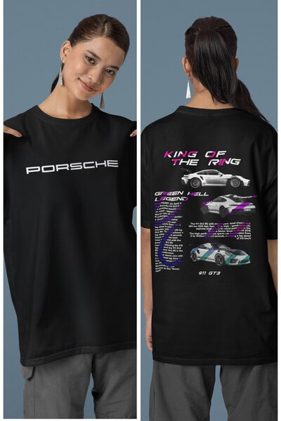 Fuddy Moda تي شيرت بورش 911 للجنسين بطبعة خلفية كبيرة الحجم