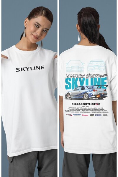 Fuddy Moda Μπλουζάκι ζευγαριού Unisex Turquoise Skyline GTR34 πίσω με στάμπα,...