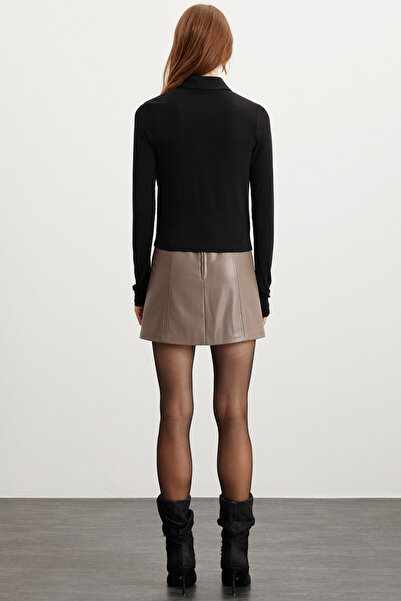 GRIMELANGE Μίνι φούστα βιζόν με φερμουάρ Elsıe Γυναικεία Slim Fit Skinny Fit Leather Look