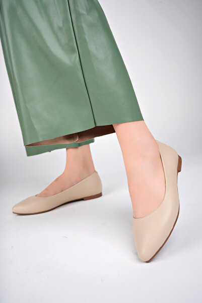 Deripabuc Γυναικείες δερμάτινες μπαλαρίνες από γνήσιο δέρμα μπεζ Dp58-5057