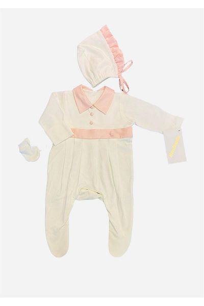 Mede Kids Medekids Collared Combed Footed Jumpsuit Pink-Ecru 0-3 Months
