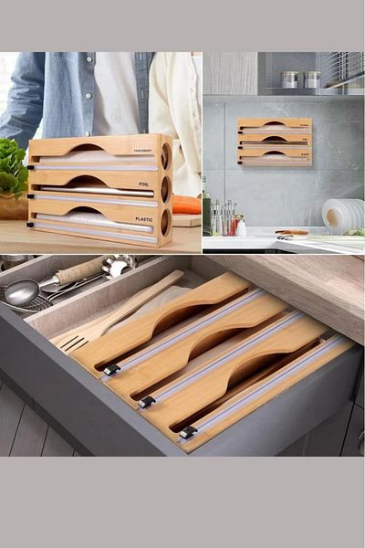 behila Bamboo Stretch and Foil Cutter, Bamboo Stretch and Foil Cutter 3 Compartments Behil-1128