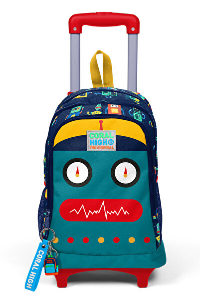 Coral High Kids Lacivert Civit Robot Desenli Üç Bölmeli Çekçekli Okul Sırt Çantası 23380