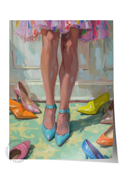 Postifull Frameless Poster Painting, Wall Poster, Artistic Hd Print, Blue Fashion Heels , Maximalist No:15