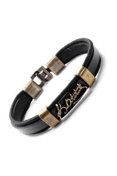 Modaroma Black Detailed K.atatürk Leather Bracelet