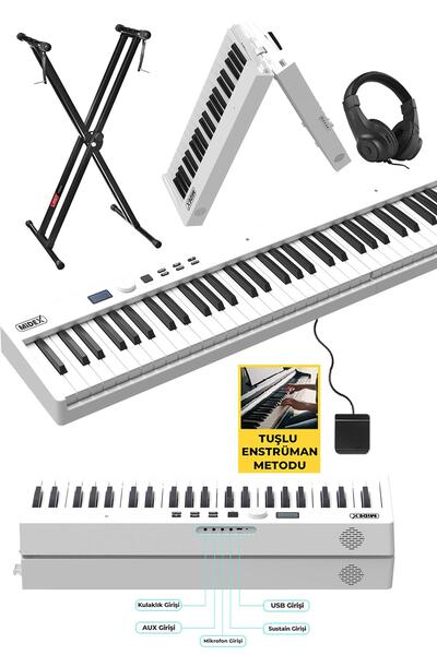 Midex Plx-100wh-st Taşınabilir Dijital Piyano Tuş Hassasiyetli 88 Tuş Bt Şarjlı Standlı Full Set