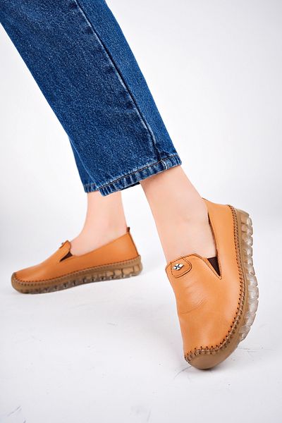 Deripabuc Genuine Leather Tan Women's Leather Ballerinas Dp75-0700