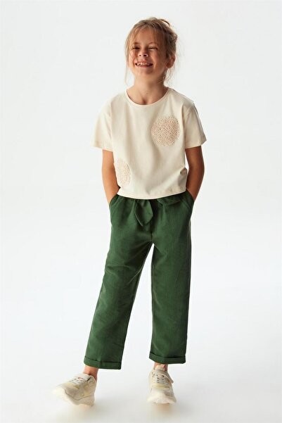 nk kids Khaki Girl's Trousers 54339 - Drop and Belted