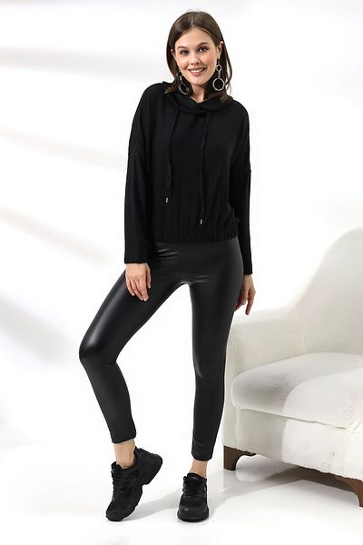 Endies Hanorac Huvis Negru - Guler Stil, Lycra, Model 19127