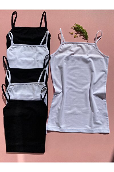 LEYNA BUTİK Atlet din bumbac pieptănat cu lycra, cu cureaua de frânghie, pach...