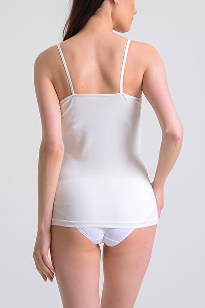 LEYNA BUTİK Women's Ecru Color 4 Pack Cotton Rope Strap Undershirt