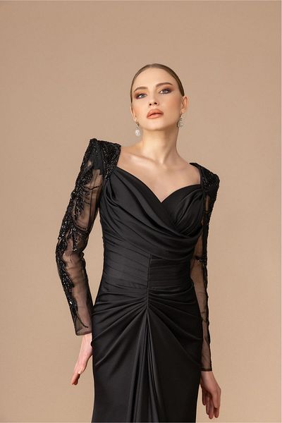 Kenzel Long Sleeve Sleeves and Shoulder Jewel Detailed Dress