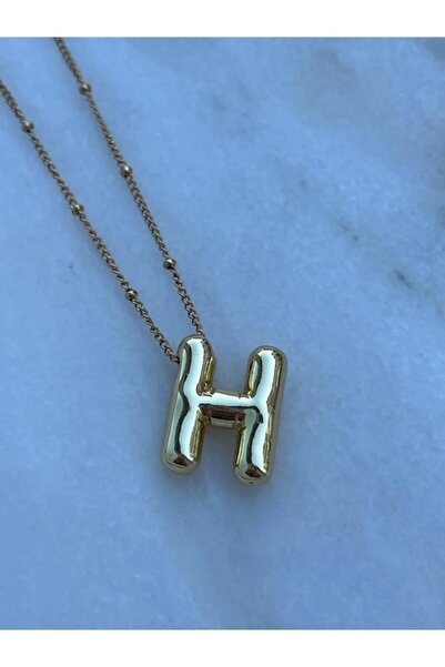 Tuğçe Türkeş Aksesuar Steel Gold Buble H Letter Necklace