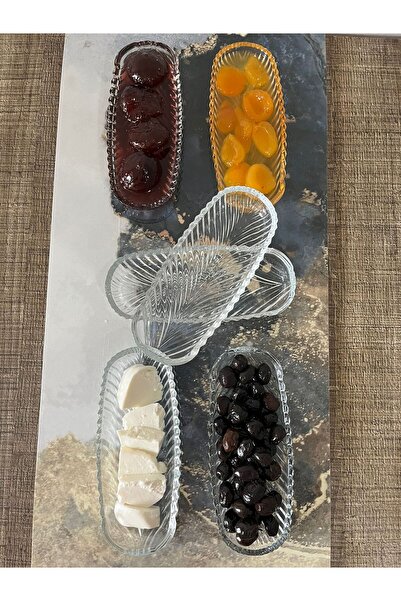 DİBA AVM 6 LI boat plate Santa 6-piece Glass Boat Plate jam snack breakfast presentation plate 20*8 Cm