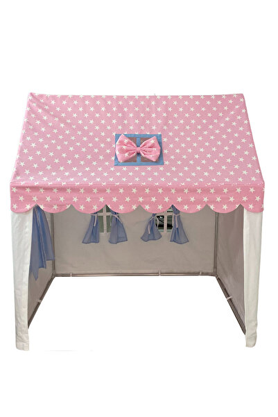 PAMUKA Yıldızlı Fiyonklu Pembe Çatılı Oyun Evi+Oyun Halısı