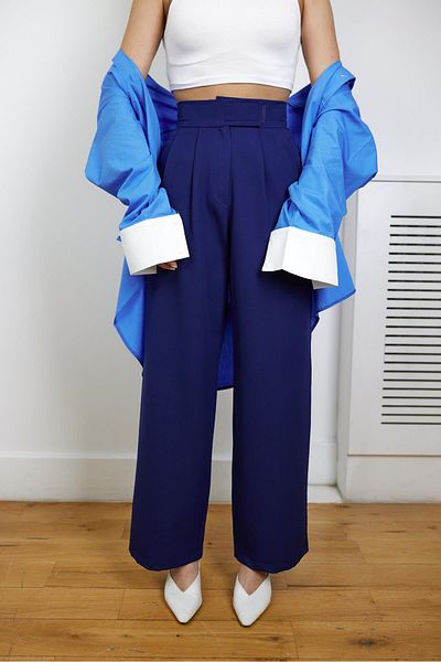 Askı Nişantaşı Μπλε Navy Waist Velcro Παντελόνι Palazzo με ραφές Collet