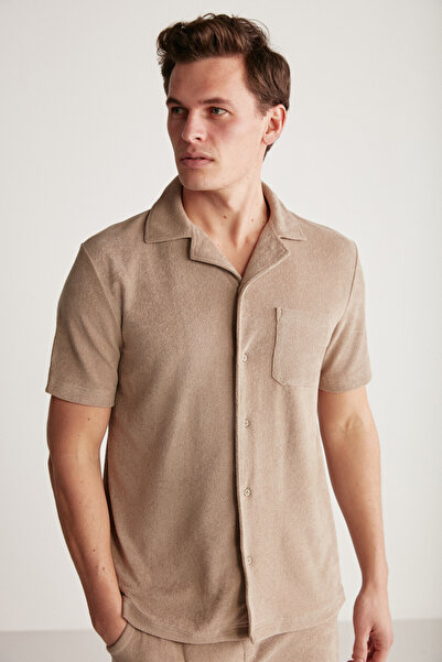 GRIMELANGE Tomas férfi frottír galléros világosbarna karamell ing