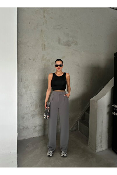 Laluvia Parla Women's Lycra Velcro Closure Gray Palazzo Pants