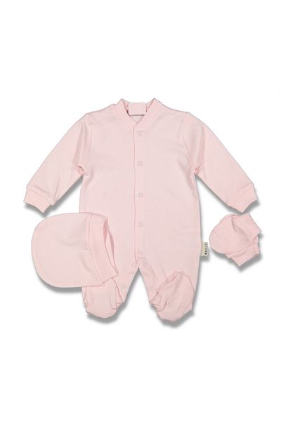 Necix's Baby Girl Pink Jumpsuit with Gloves and Snaps 3-Piece