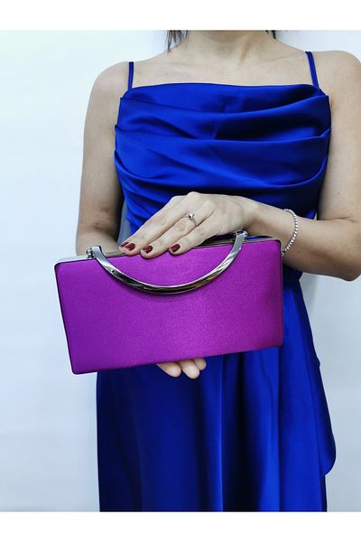 NAZART Rochie de seară mov satinat de damă clutch portofoliu curea cu lanț de mână nuntă logodnă noapte geantă de umăr
