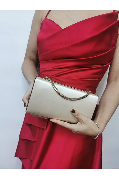 NAZART Γυναικείο σατέν δέρμα γυμνό βραδινό φόρεμα Clutch Portfolio Chain Strap Hand Wedding Engagement Night Shoulder Bag