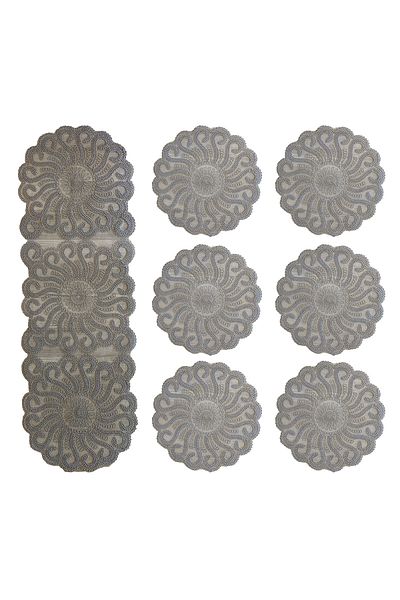 CAMİNHO DA LUA American Serving Plate and Runner Kitchen Set for 6 Persons Octopus Table Presentation Set Dowry Holder Gray