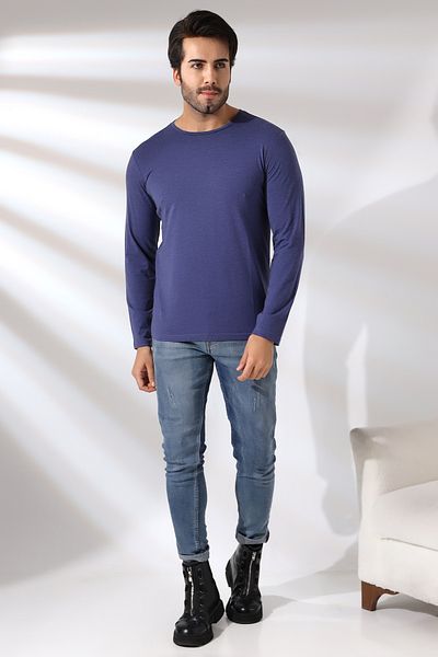 RUN RUN Tricou compact din lycra cu mânecă lungă, cu mânecă lungă, cu decolteu, 21483 Indigomelanj