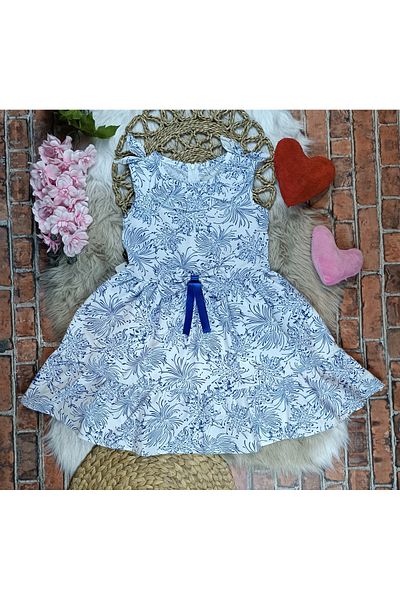krm kerem bebe Rochie de vară pentru fetiță cu model albastru cu detaliu fundă