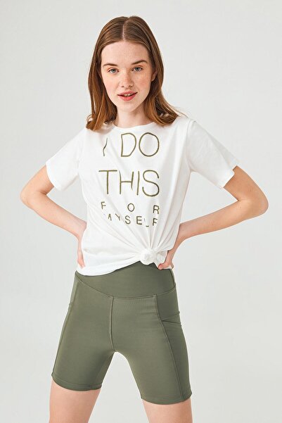 ENNA MODA Haki Yeşil Yüksek Bel Çift Cepli Toparlayıcı Spor Şort